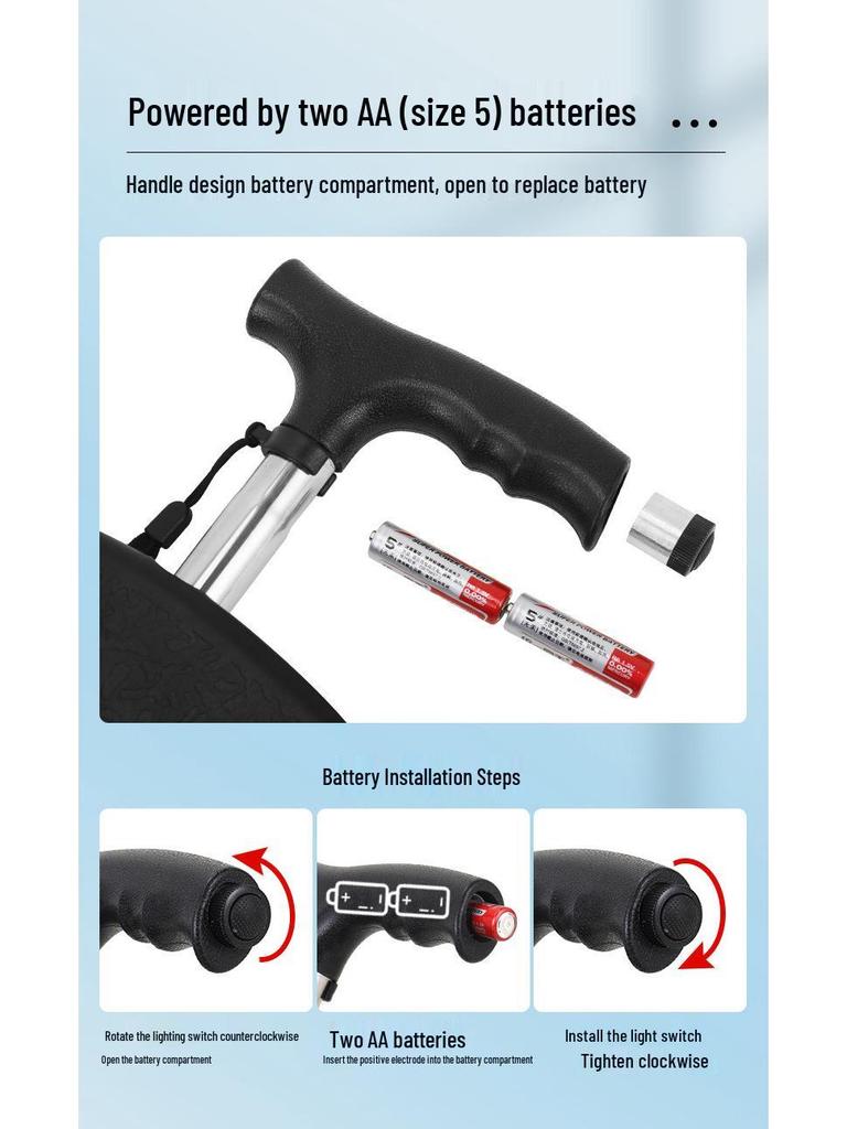 Elderly Non-Slip Folding Cane Stool with Light - Portable Lightweight Hiking Aid