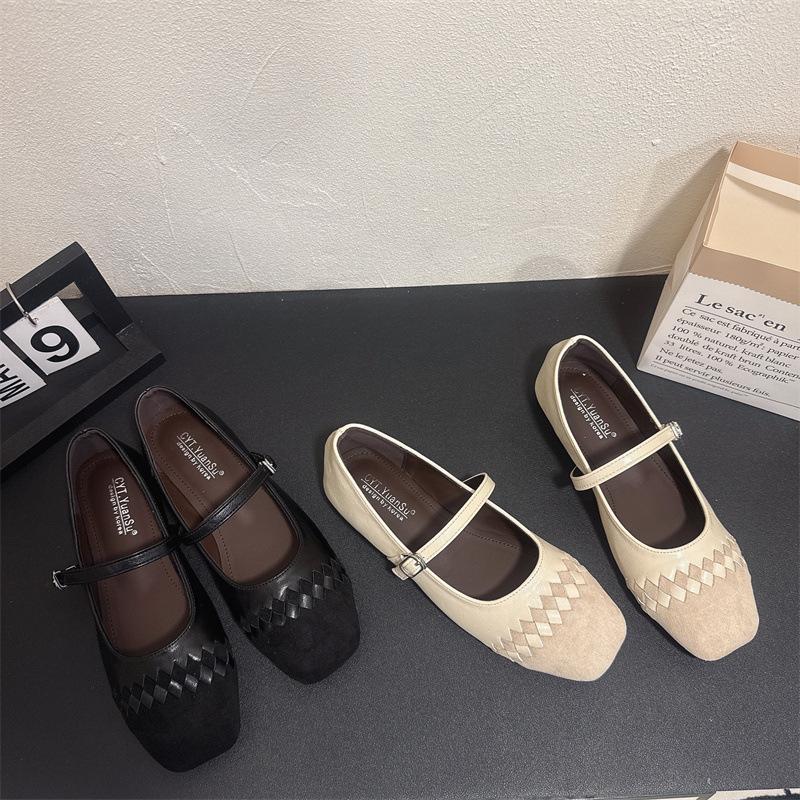 

2025 осень и зима новая круглая голова с цветным плетением легкий рот универсальная мягкая подошва Doudou женские туфли 39 чёрный