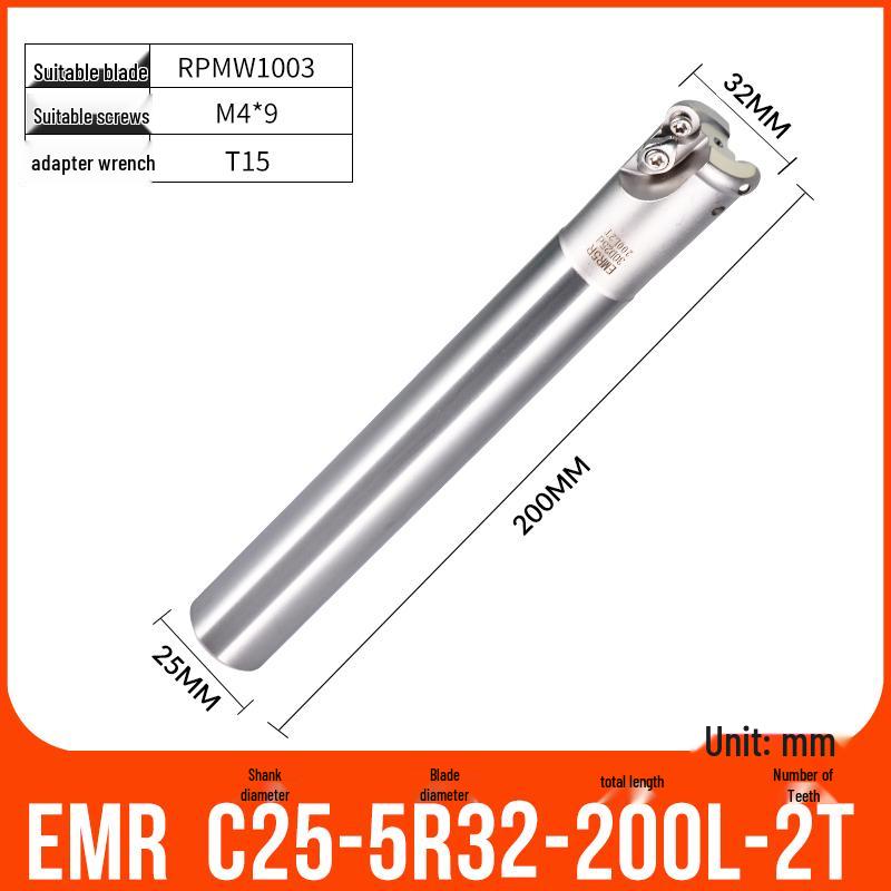 Shockproof EMR CNC Milling Cutter Holder - Round Nose, Bull Nose & Flat Machining Extensions (R4, R5, R6)