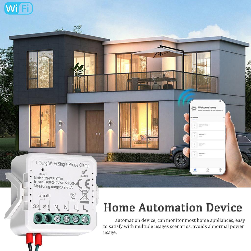 Tuya WiFi 2 Gang 80A Single Phase Clamp Solar PV Bidirectional Two Way Energy Meter Mobilephone APP Control Current