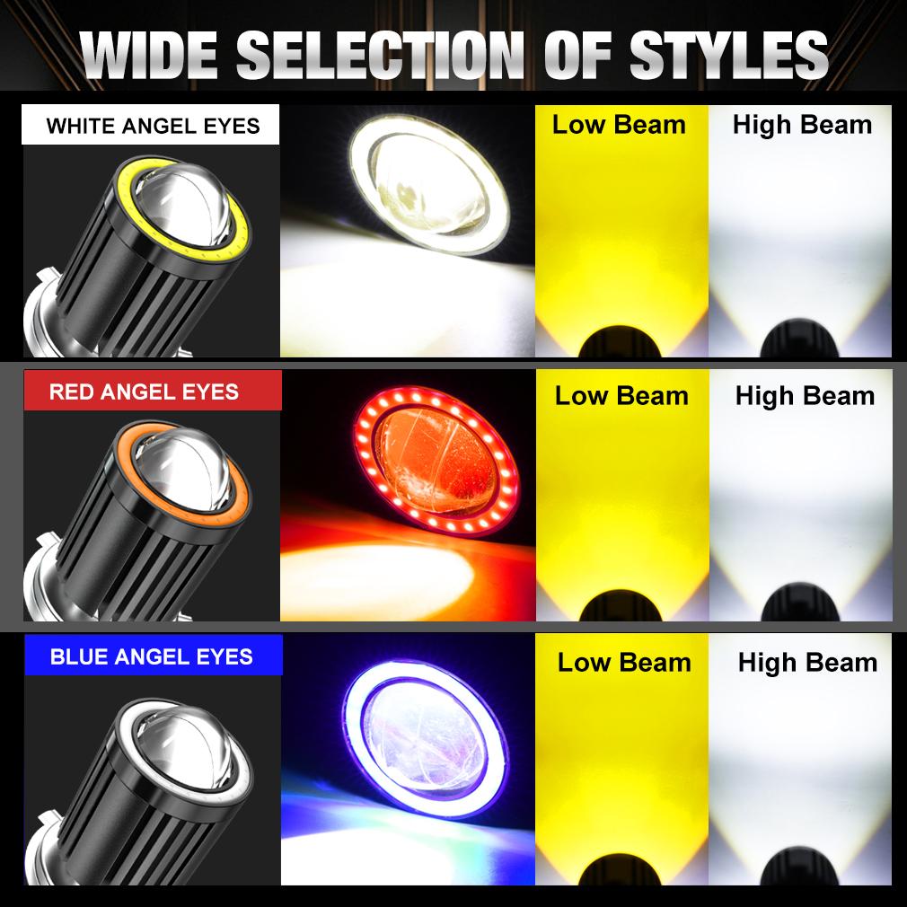 1 Adet 12-80V Evrensel H4 LED Motosiklet Farı 16000Lm BA20D H6 Melek Göz Motor Led Ampul CSP Çip Lens Motosiklet Farı Beyaz Sarı Hi Lo Işın