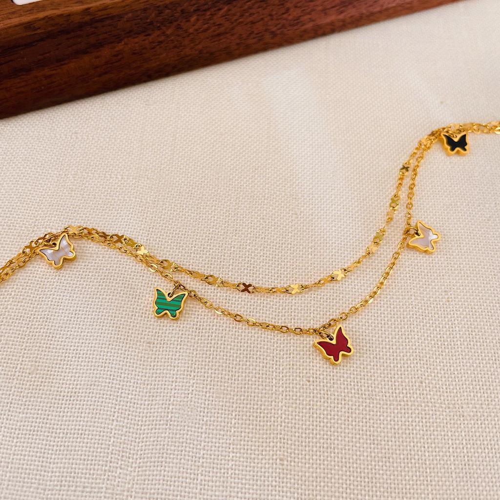 Stylish Women's Stainless Steel Butterfly Anklet - Colorful, Fashionable, and High-End.