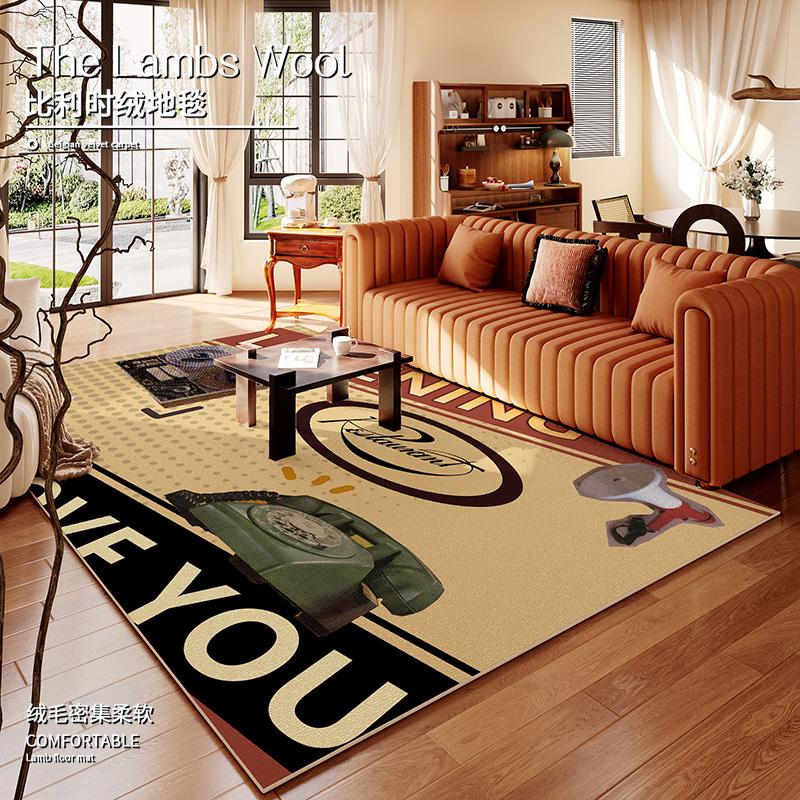 American Retro Carpets for Living Room Large Area Bedroom Decor Carpet Cartoon Abstract Lounge Rug Home Washable Soft Floor Mat