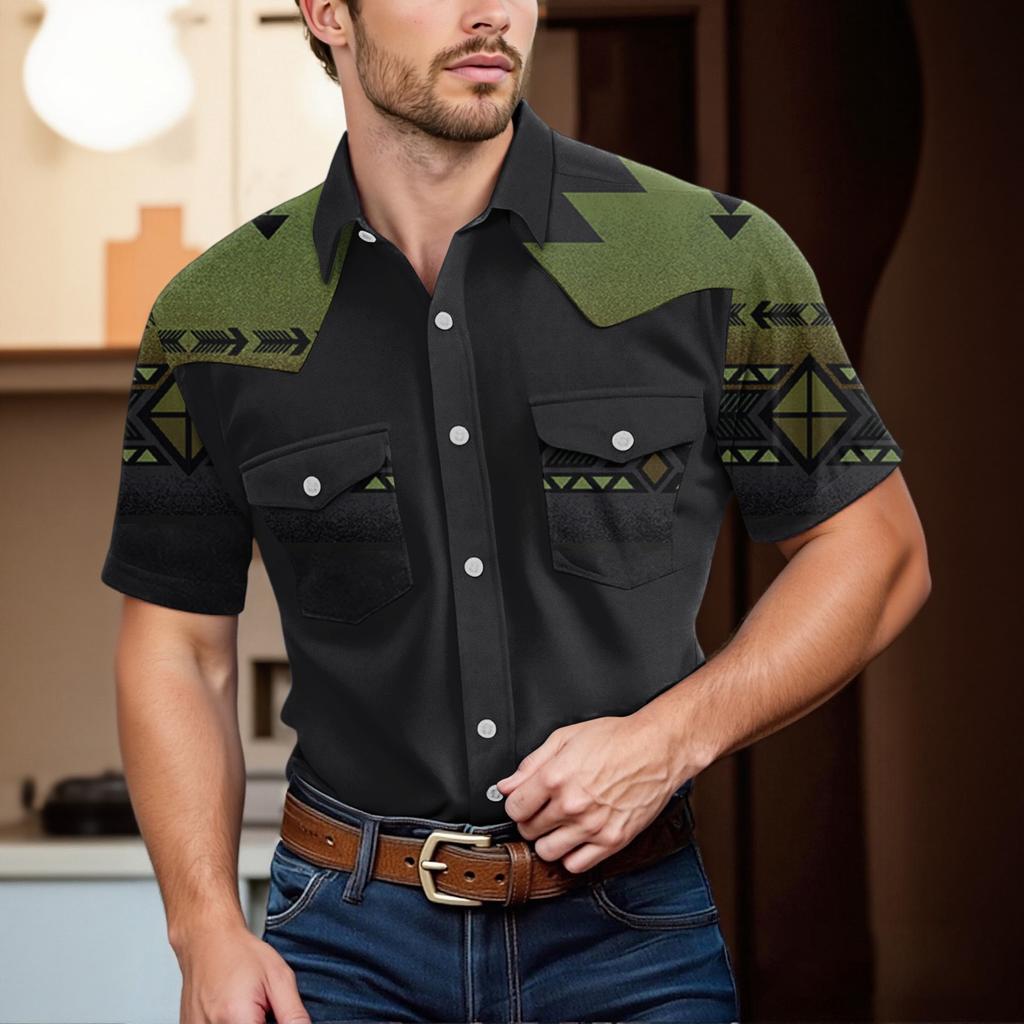 Men'S Fashionable Lapel And Shoulder Length Short Sleeved Casual Top