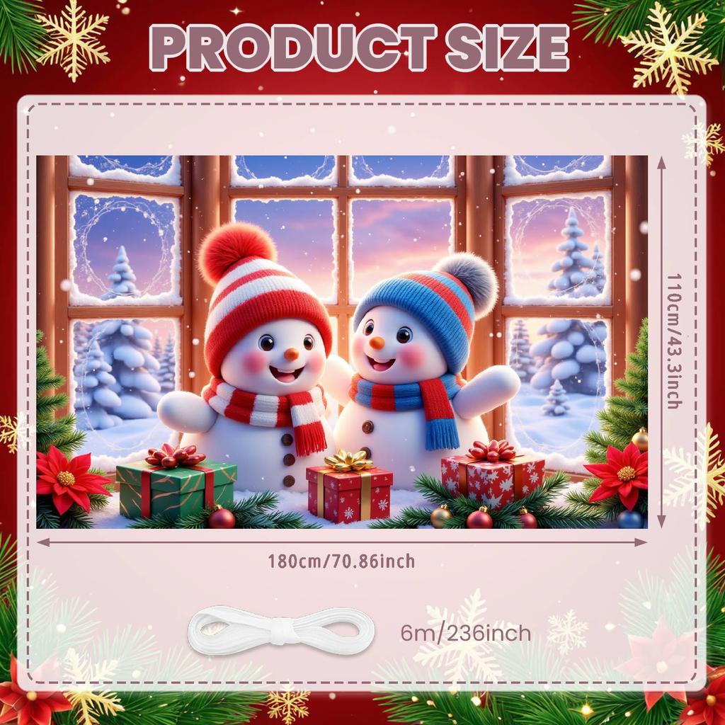 Snowman Banner Plush Snowman Christmas Party Banner Xmas Banner Poinsettia Accent For Xmas Event Winter Holiday Home Decoration