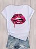 Lips Graphic Sports T-shirt, Short Sleeve Casual Crew Neck Workout Top, Women's Activewear