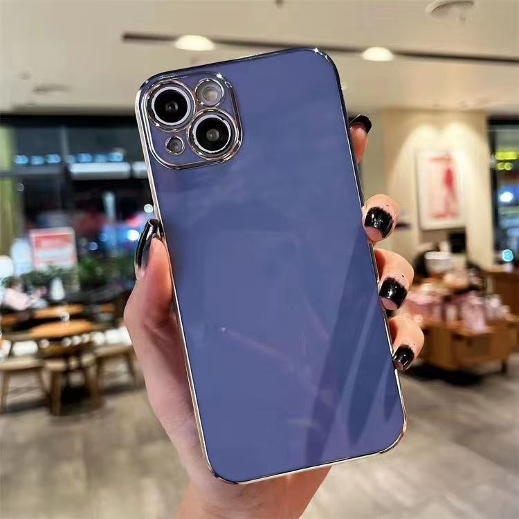 Applicable To Apple 15 Mobile Phone Case Fine Hole Straight Edge 6D Solid Color Electroplating IPhone 14 Full-pack Transparent Anti-fall 13 Soft Case