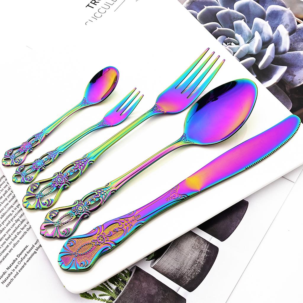 20Pcs Gold Dinnerware Set Food Grade Stainless Steel Cutlery Set Dinner Knife Fork Spoon Royal Silverware Mirror Flatware Set