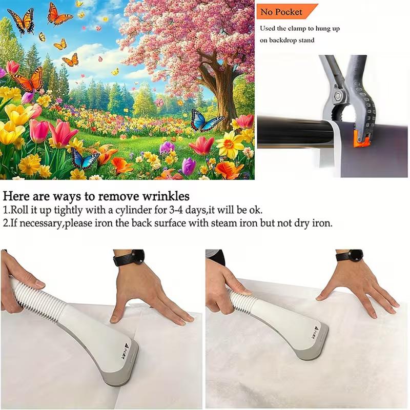 2D Spring Garden Backdrop, Tulips & Cherry Blossom Background for Nature & Spring Party