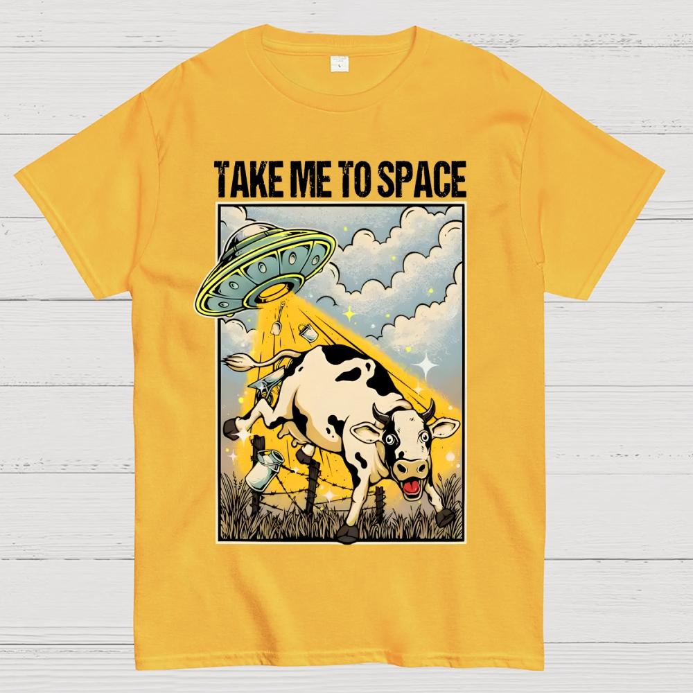 Take Me to Space - Alien Cow Abduction 100% Cotton Summer Casual Cool Loose T-Shirt
