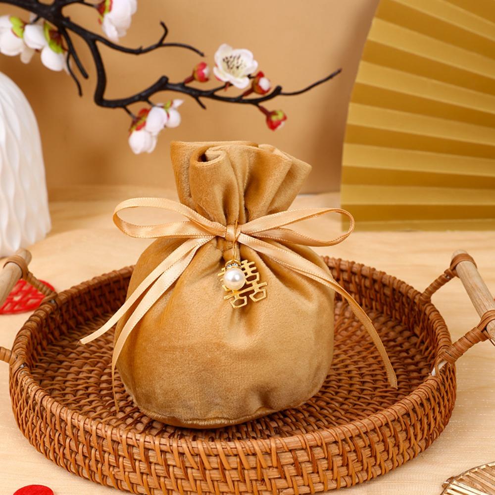 Traditional Drawstring Candy Bag Chinese Wedding Gift Bag Creative Flannel Gift Bag Party