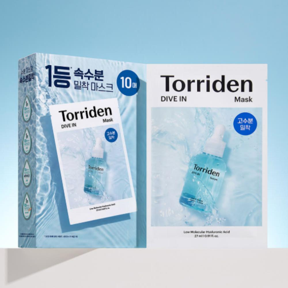 Toriden Dive-In Hyaluronic Acid Mask 10 Sheets – Deep Hydration Low Molecular HA Sheet Mask