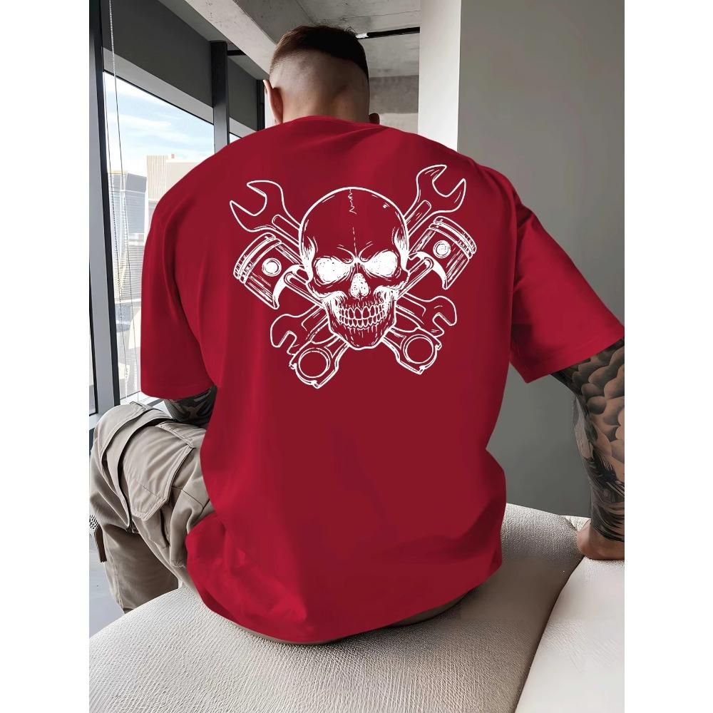 Skull Crossed Wrenches Biker Culture Men's T Shirt Fitness Sports Cotton Tee Casual Oversized Summer Outdoor