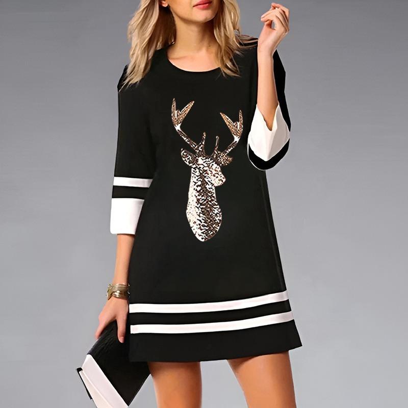 IHUASU Fashion Summer Spring 3/4 Sleeves O-Neck  Casual Dresses