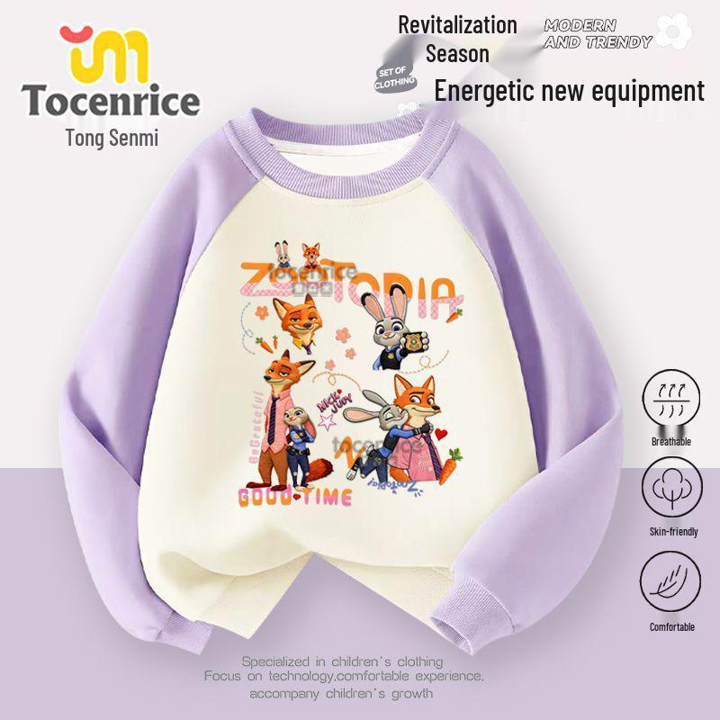 Zootopia Girls' Raglan Sleeve Sweatshirt - Trendy Autumn/Winter Loose Fit Round Neck Top for Kids