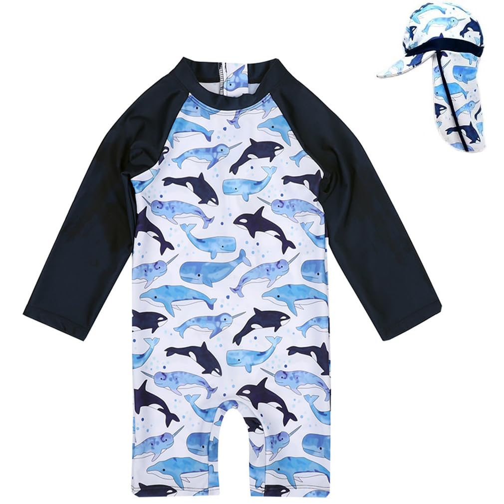 

Emfay Baby Рашгард с длинным рукавом и кепкой для мальчиков с защитой от УФ-лучей (90) синий