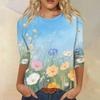 Women's Fashion Casual Seven Sleeve Printed Round Neck T-Shirt Top