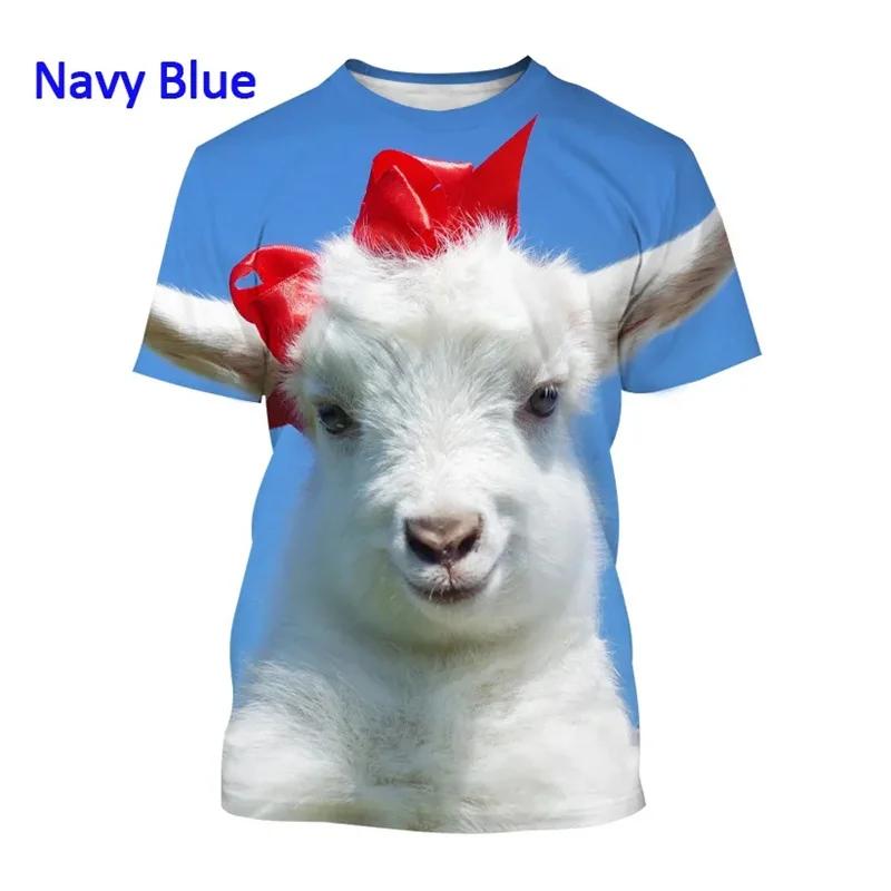 Summer Round Neck Animal Goat Sheep Graphic 3D Print Top Fashionable Casual Short Sleeved Men's and Women's Unisex T-shirts