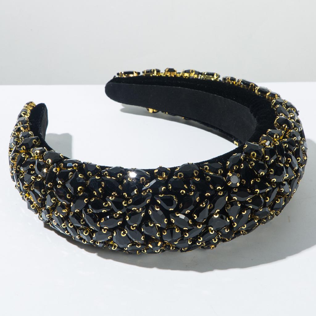 Luxus Schwerindustrie Voll Diamant Haarreifen Barock Samt Schwamm Haarschmuck Frauen Glänzend Party Haarband Haarband Reifen
