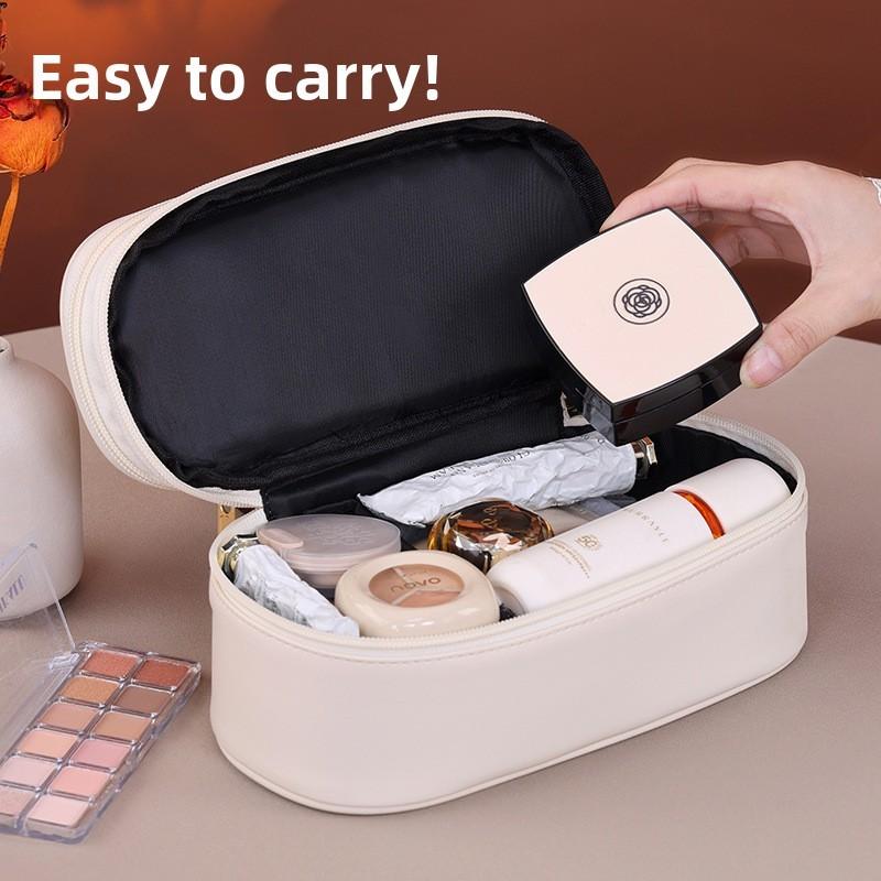 Pu Material Double Layer Makeup Bag With Waterproof Design For Travel And Daily Use