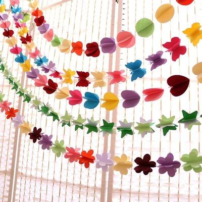 180cm 3D Bunte Banner Stern Herz Rund Blume Schmetterlingsform Hängendes Papier Hochzeitsparty Geburtstagsdekoration Blumengirlande
