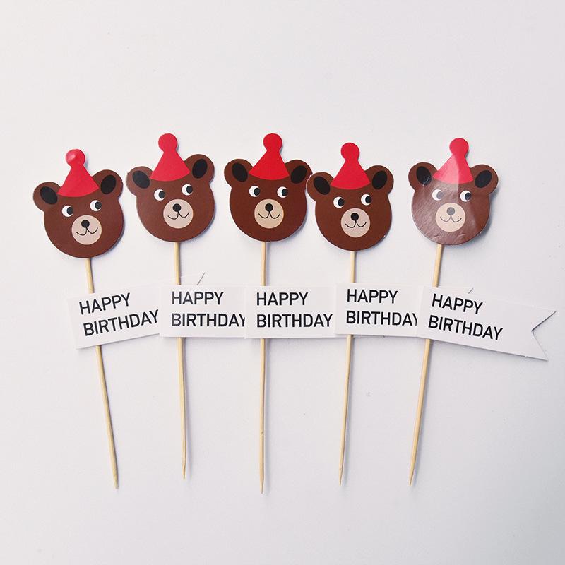 Cute Bear & Smiley Face Birthday Candle Inserts - Cartoon Cake Decorations for Kids