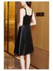 Women's 2023 Slim-Fit Satin Dress: Square Neck, Patchwork, Age-Reducing Summer Fashion