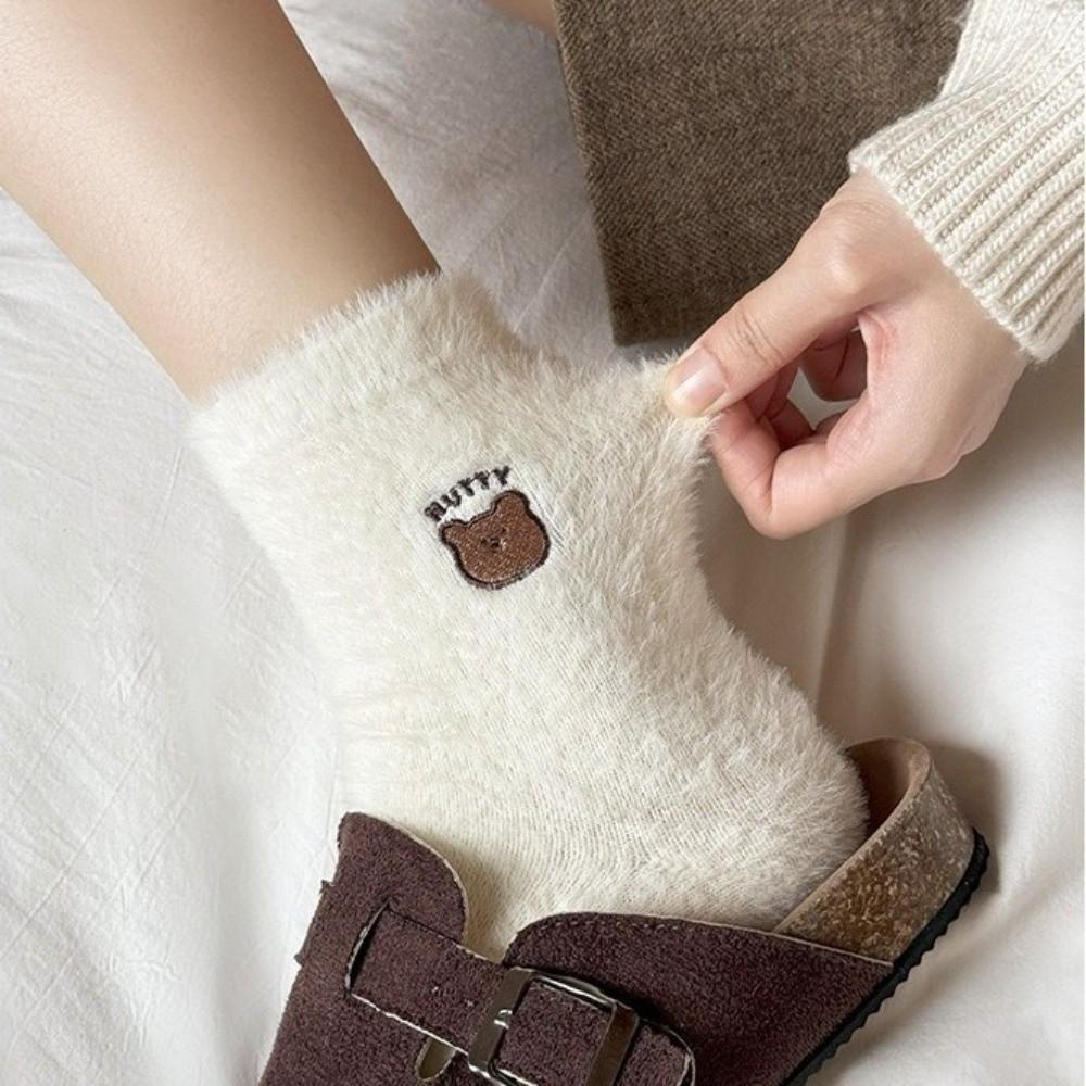 Anti-slip Mink Velvet Socks Cartoon Fluffy Mid Socks Soft Floor Plush Sock