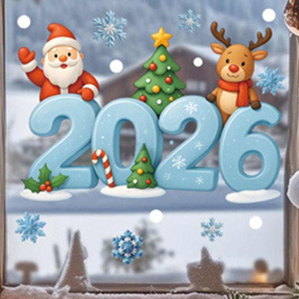 Multicolor 2026 3D Number Stickers Xmas Tree Bell DIY Accessories Christmas Static Sticker Cartoon Santa Window Stickers