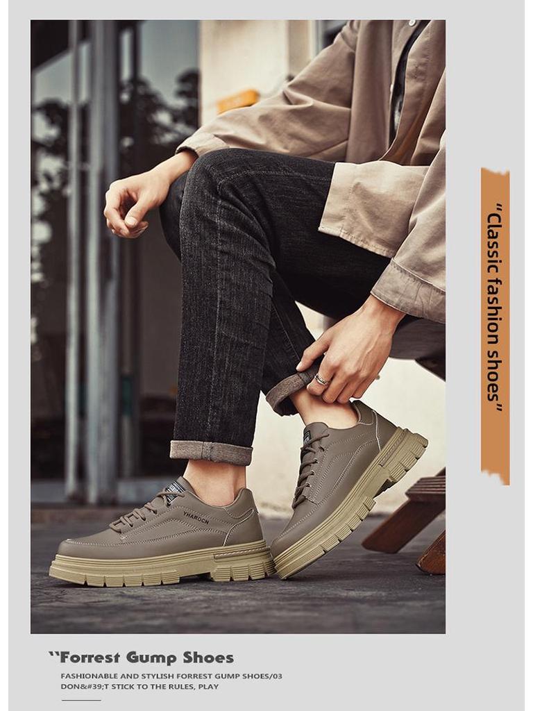 Men's Spring Breathable Thick-Soled Casual Leather Sports Shoes & Martin Boots