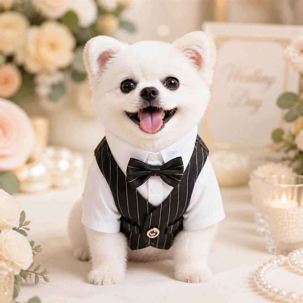Short Sleeve Dog Wedding Suit Button Closure Small Dog Clothes Dog Costume Vest  Wedding Ceremony