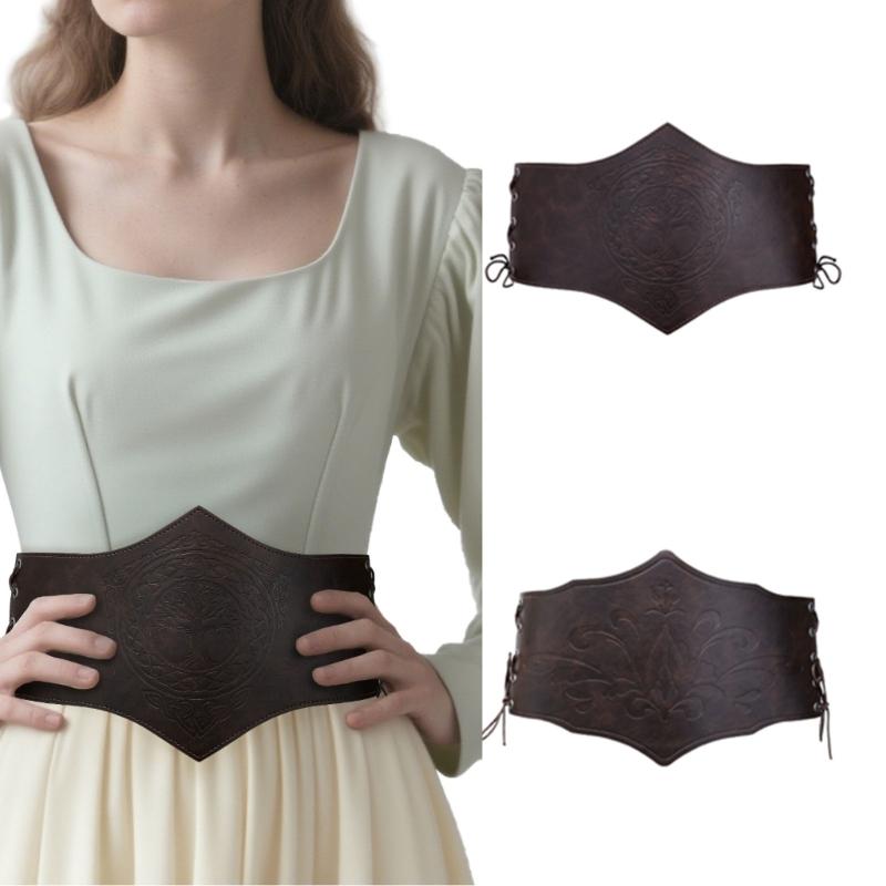Medieval Corset Belt Waist Cincher PU Leather Embossed Waistband for Fashion and Comfortable Waist Accessory