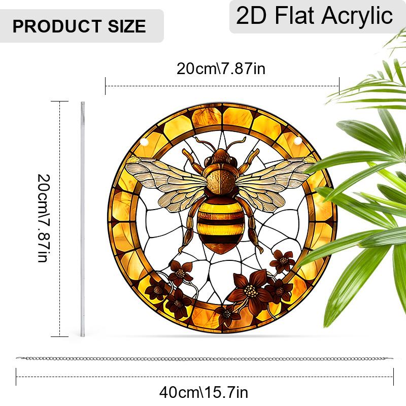 Acrylic Honey Bee with Flowers Suncatcher, Stained Glass Effect Window Hanging Ornament for Nature & Bee Lover Gifts