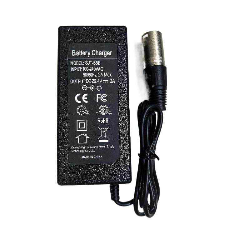 29.4V 2A Charger for 24V 25.2V 25.9V 29.4V 7S lithium battery pack 29.4V recharger e-bike charger XLRM Connector
