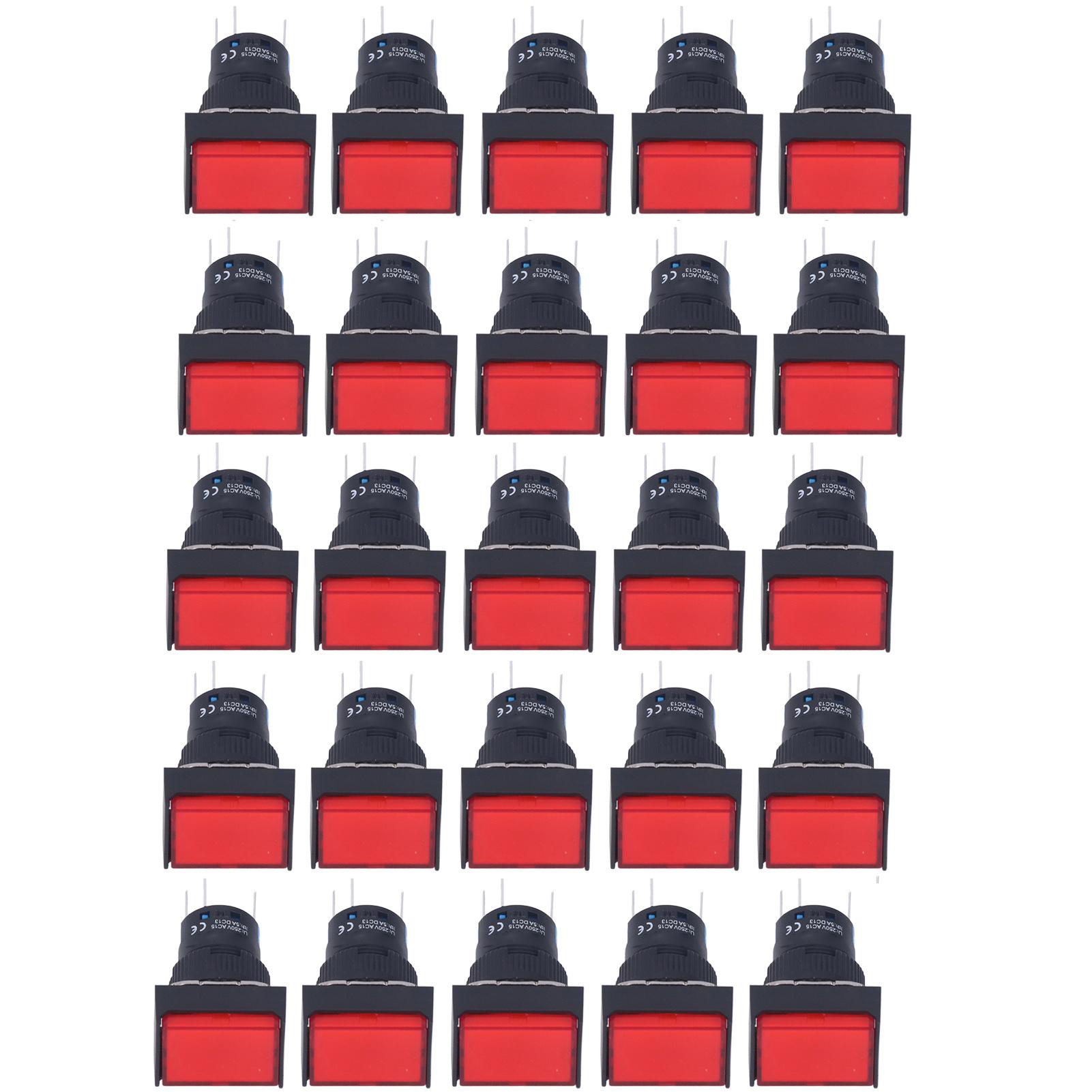 

25Pcs Momentary Push Button Switch Self Locking Rectangle with Light 12V BEMLA1611DSJ 16mm(Red ) червоний