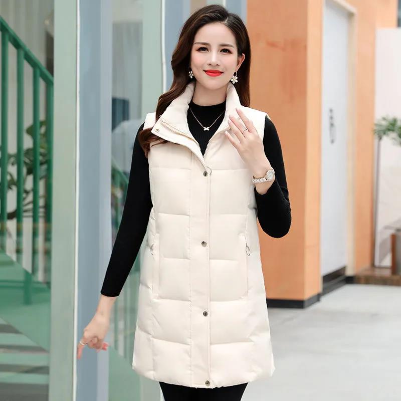 

Женский утепленный жилет со съемным капюшоном, теплая объемная куртка для мамы средней длины XL бежевый