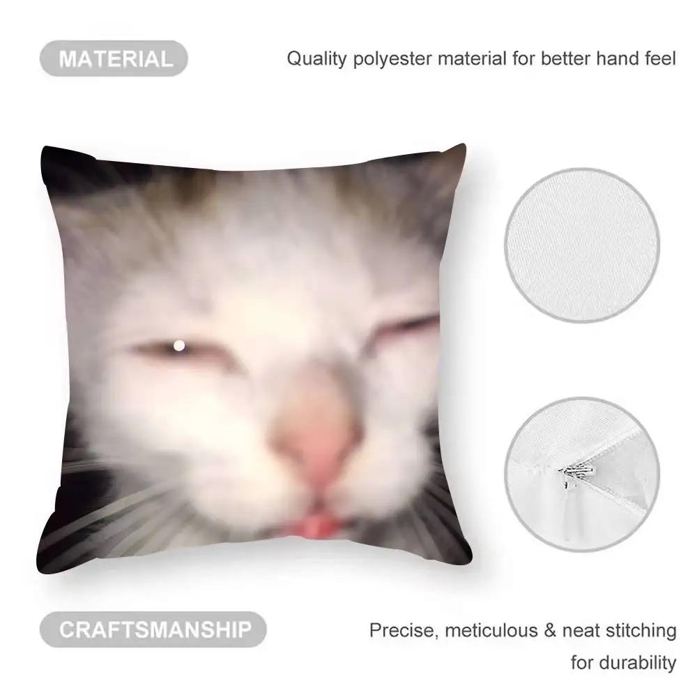 Funny Cat memes Pillow Case  Anti-dustmite Pillowcase Invisible Zipper Silky Short Plush Sofa Cushion Cover