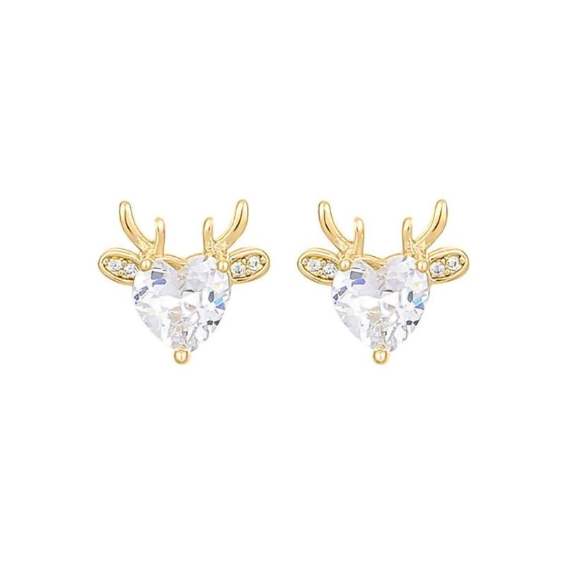 European And American Exquisite Antlers Love Stud Earrings Inlaid With Zircon Cute Lady Jewelry, Christmas And Holiday Models