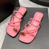 Outer Cover Toe Slippers Women's Summer New Fashion Versatile Thick Bottom Cross Belt Low Heel Beach Sandals