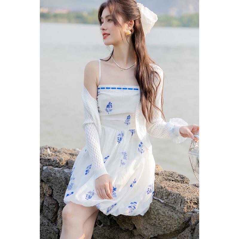 Mokana Women s French Floral Embroidered Strappy Mini Dress S