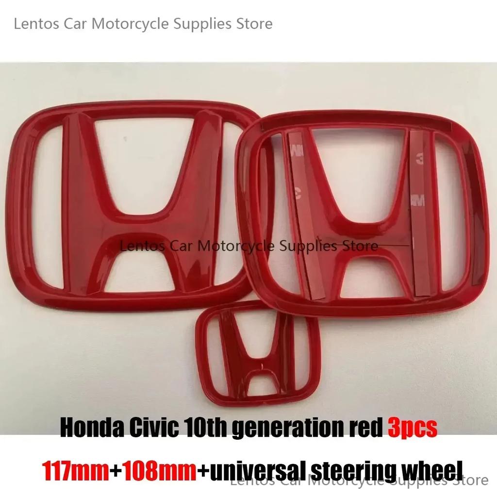 AAAME1 Car Modification Suitable for Honda 10th Accord/Civic Black Red Front Logo Covered Rear Logo Steering Wheel Modification Decor