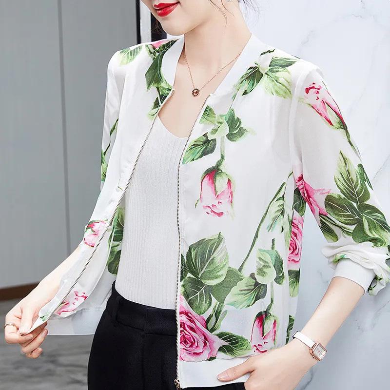 2026 Summer Women's Chiffon Long Sleeve Cardigan: Elegant Printed Design for Middle-aged & Elderly