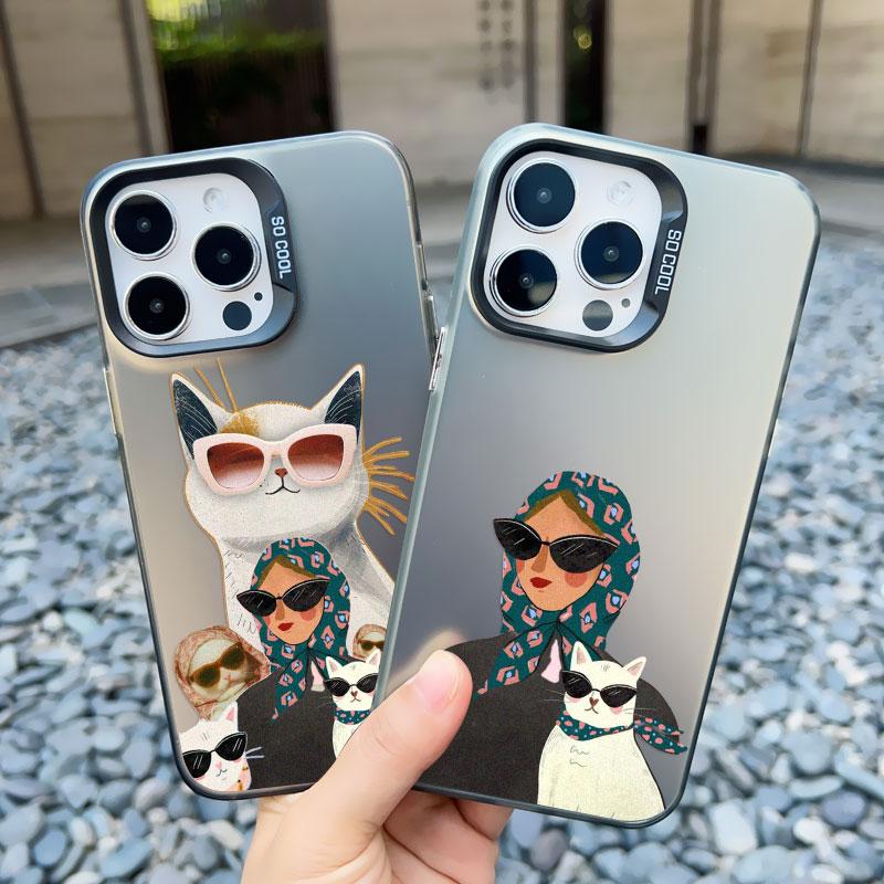 White Cat And Fashion Women Pattern Phone Case For Samsung S24 S23 Ultra Plus FE S25 S22 Ultra Plus S21 FE Laser Shockproof Case