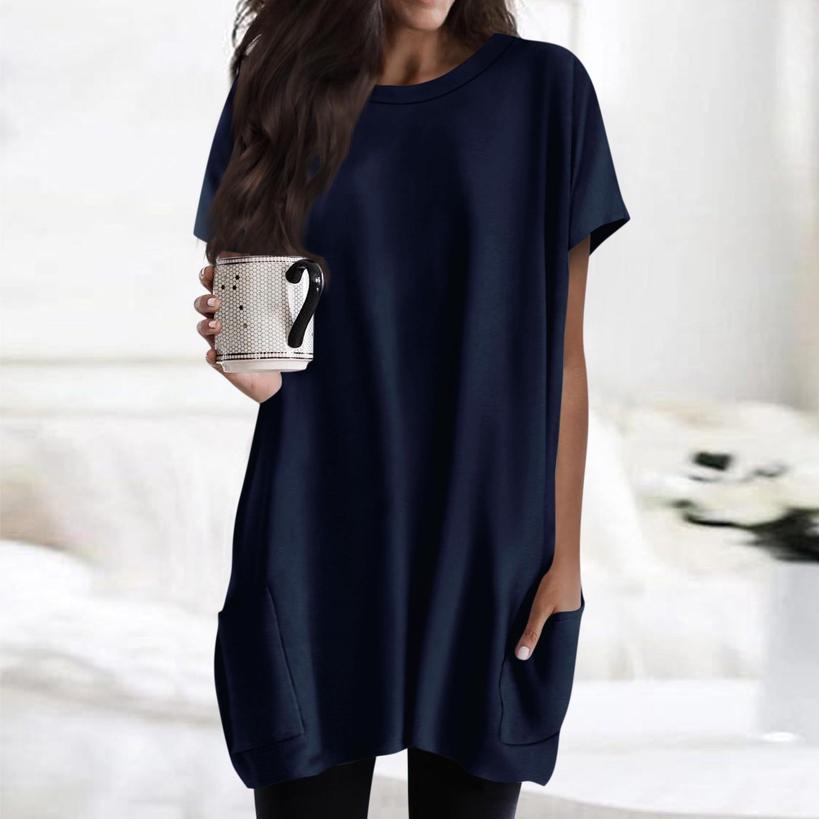 Женская футболка с круглым вырезом, короткими рукавами и карманным принтом, топы стандартной посадки M тёмно-синий