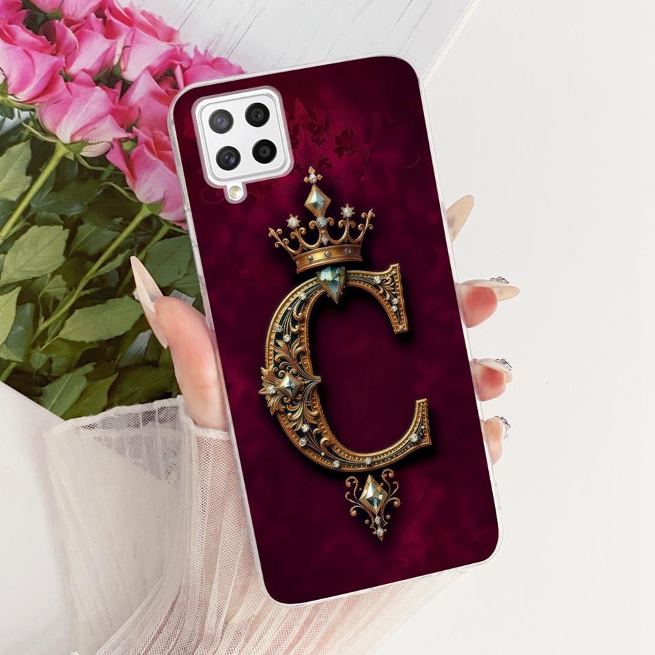For Samsung Galaxy A22 4G 5G Royal Crown Initial Letter Couple Phone Case For Samsung A22 A225F Soft Silicone TPU Covers Bumpers