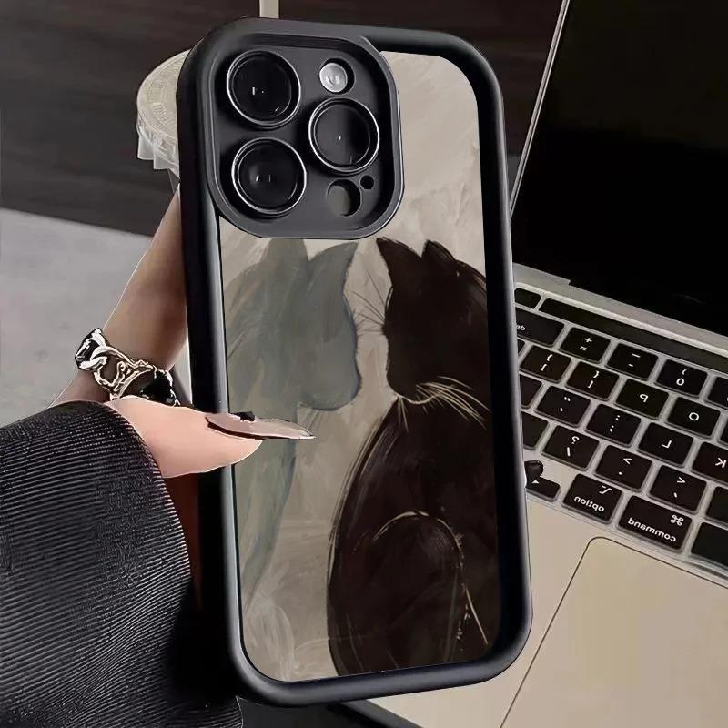 Oil Painting Two Cats Pattern Phone Case For iPhone 15 16 Pro Max 14 13 12 11 Pro Max Mini XS XR 7 8 Plus Shockproof Soft Cover