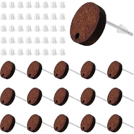 Oubaka 60pcs Wooden Earrings Posts for Jewelry Making Wood Earring Findings Wood Stud Earring Findings Trapezoid Wood Earring Studs with 100pcs Ear
