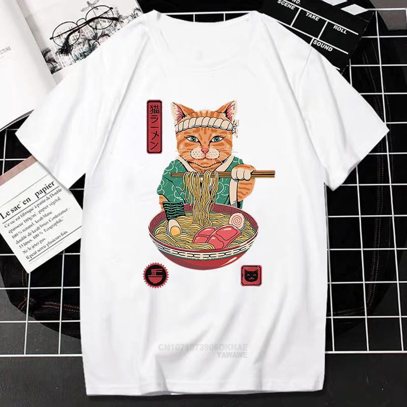 Kawaii Catana Tshirt Harajuku Cartoon Cat Print Top Women Men Casual Comfortable Tee Oversized Tshirt Roupas Masculinas