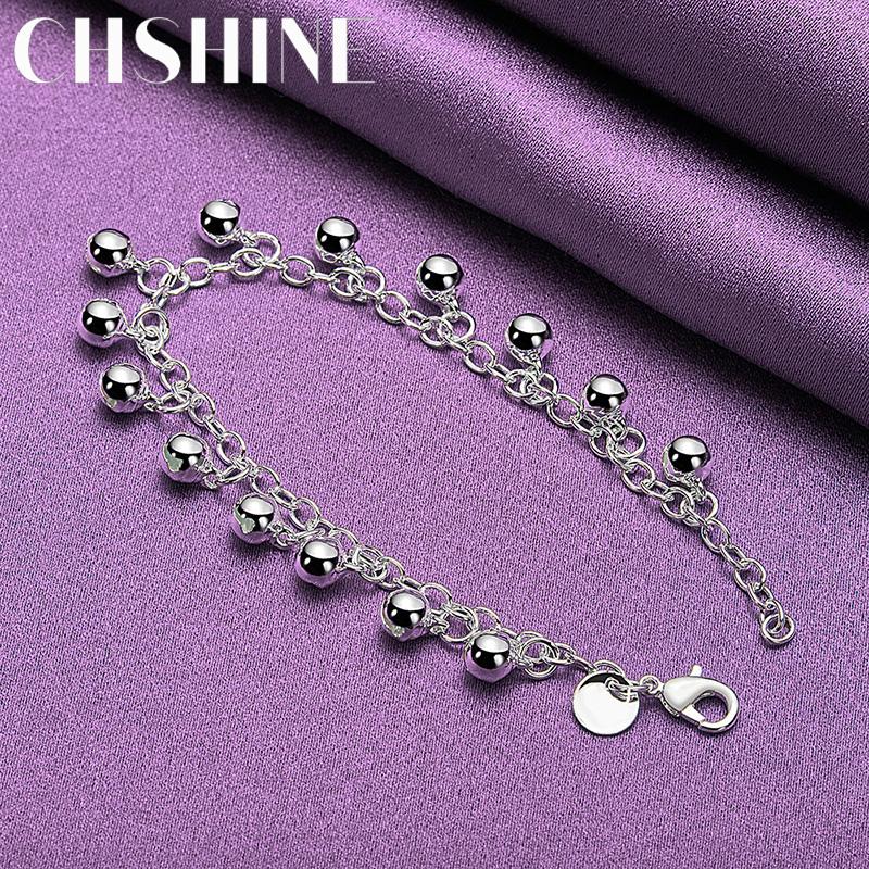 CHSHINE 925 Sterling Silver Round Square Roman Pendant Bracelet Fashion Charm Jewelry 20CM 8inches