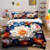 Vibrante Tema Floreale Colorato 3D, Varie Misure, Set Biancheria da Letto Raffinato 3 Pezzi per Camera da Letto di Bambini e Adulti, Regalo